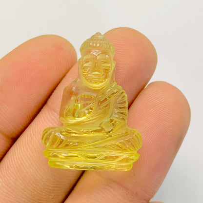 Natural Lemon Quartz Buddha Hand Carved Gemstone Statue BBI1159