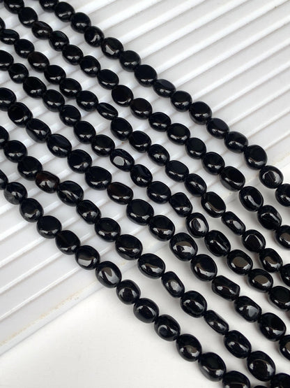 Natural Black Spinel Smooth Oval Nugget Beads Necklace