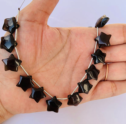 15 Pieces Natural Smoky Quartz Smooth Star Shape Briolette, Star Shape Gemstone For Jewelry, Star Shape Briolette, Size 14mm BBI127