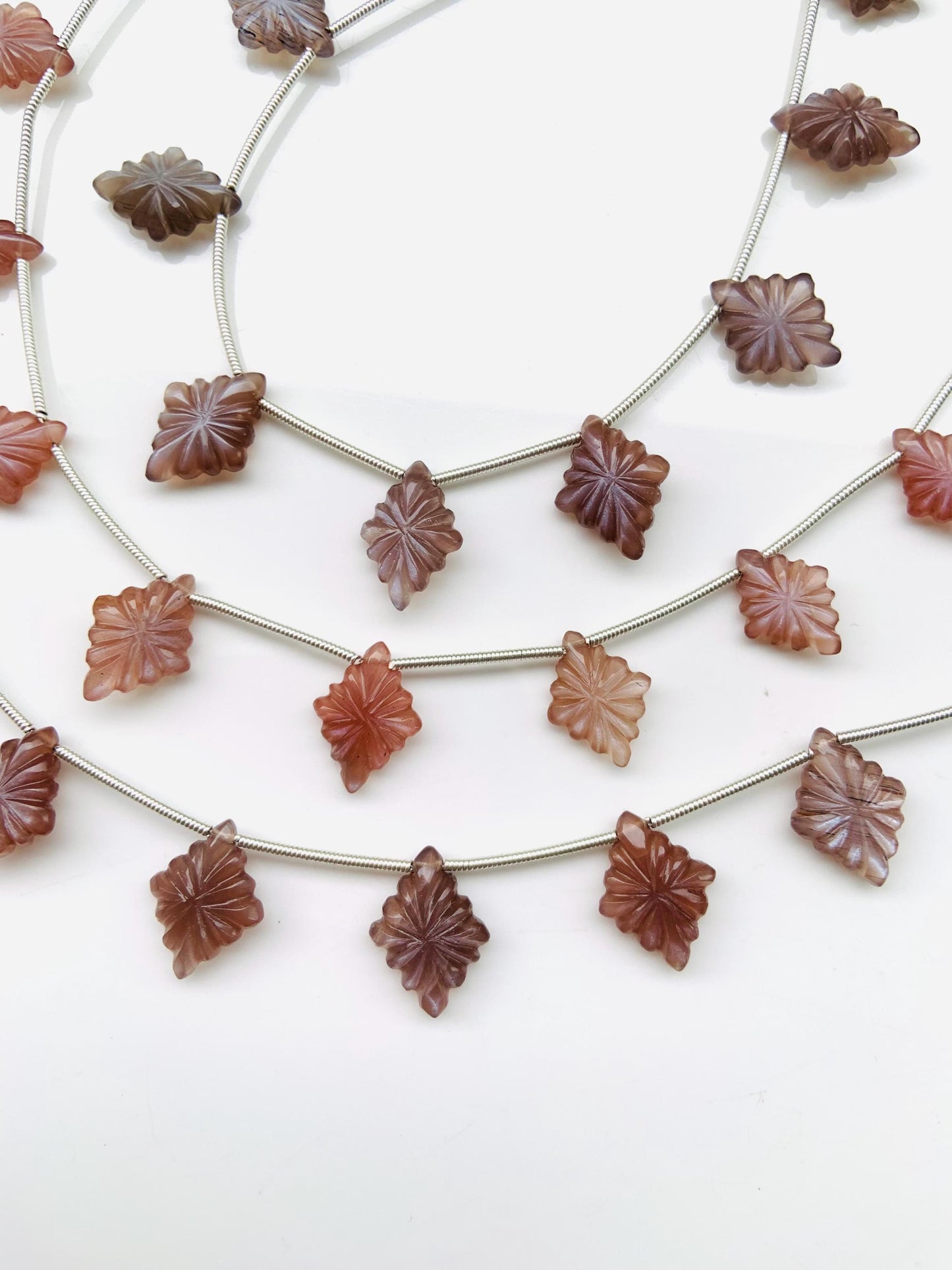 10 Pcs Natural Chocolate Moonstone Slot Carved Side drill gemstone Fancy shape Briolette lozenge gemstone beads Size 11x15x4mm gift for her