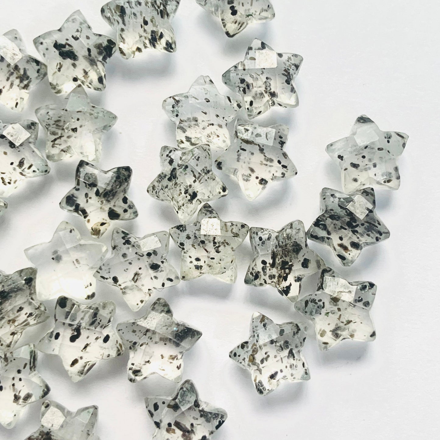 Natural Black Dot Quartz Faceted Star Shape Gemstone , Hand Carved Star Shape Briolette, Size 10mm, Jewelry Making Beads