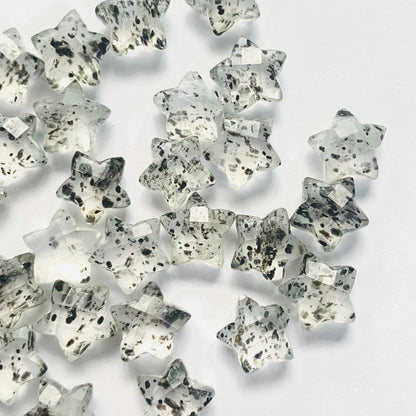 Natural Black Dot Quartz Faceted Star Shape Gemstone , Hand Carved Star Shape Briolette, Size 10mm, Jewelry Making Beads