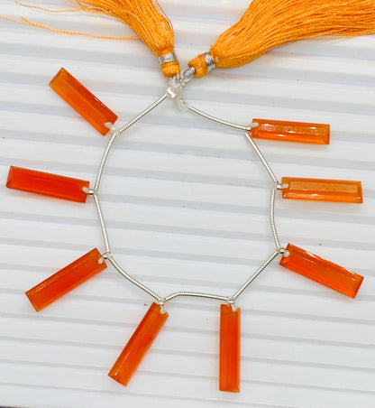 Natural Orange Onyx Baguette Step-Cut Faceted Gemstone Beads 20x6x4mm