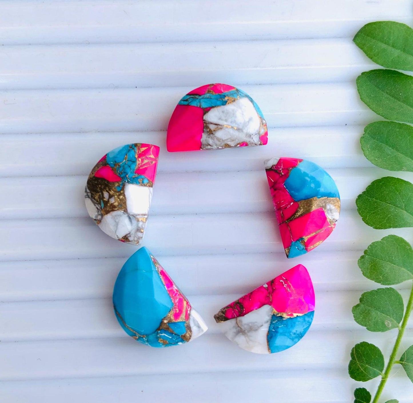 Natural Pink turquoise Gemstone Beads, Faceted Half Moon "D Shape Beads, Carving Gemstone, Size 10x16 mm, Loose Beads For Jewelry making