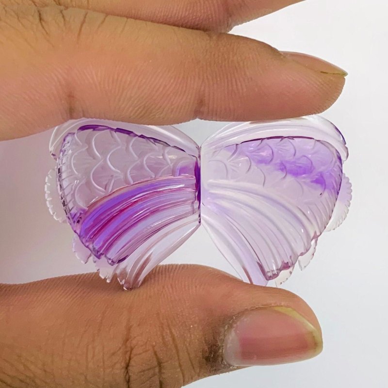 1 Pair Natural Amethyst Hand Carved Flower Briolette | Handmade Gemstone Pair - BeadsBoatInc