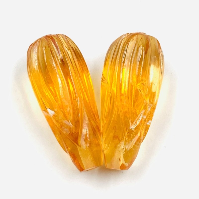1 Pair Natural Citrine Drop Briolette Beads | Hand Carved Matching Pair - BeadsBoatInc