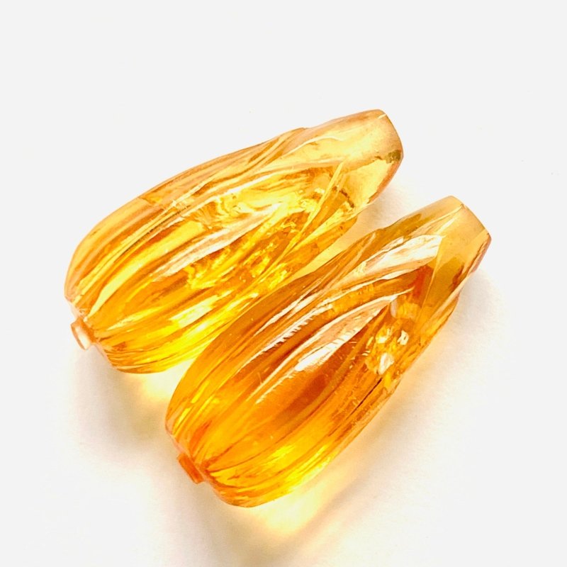 1 Pair Natural Citrine Hand Carved Drop Briolette Beads | Matching Pair Gemstone - BeadsBoatInc