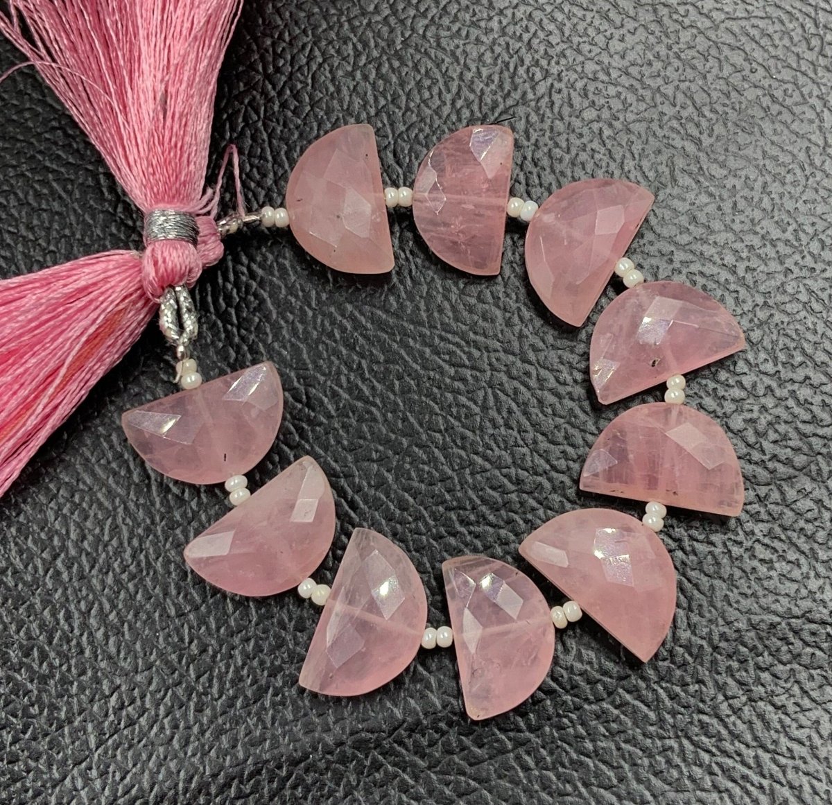 10 pcs Natural Rose Quartz straight drill D shape (half moon ) briolette faceted Quartz Gemstone size 10X16mm handmade gemstone for jewelry - BeadsBoatInc