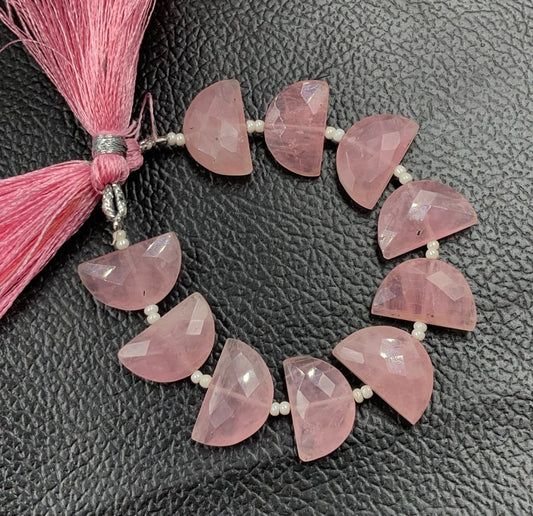 10 pcs Natural Rose Quartz straight drill D shape (half moon ) briolette faceted Quartz Gemstone size 10X16mm handmade gemstone for jewelry - BeadsBoatInc