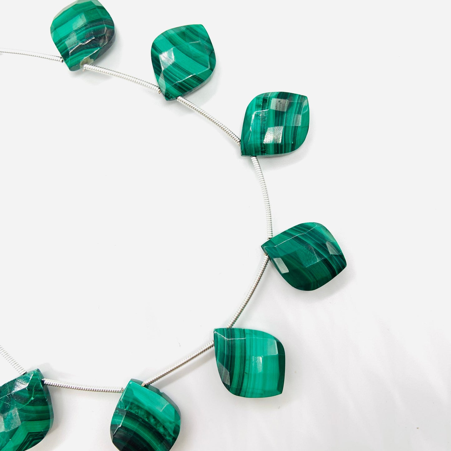 Natural Malachite Fancy Cut Briolette Beads – 10pcs Faceted Side Drill Gemstones