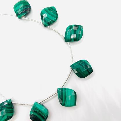 Natural Malachite Fancy Cut Briolette Beads – 10pcs Faceted Side Drill Gemstones