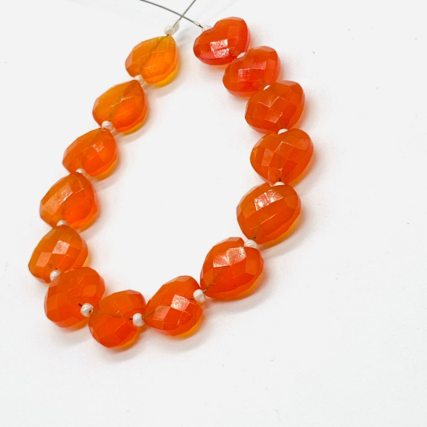 14 pcs Carnelian Faceted Heart Gemstone Beads 10mm Hand-Carved Briolettes for Jewelry