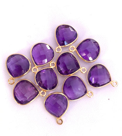 10x10mm Amethyst Silver & Gold Bezel Connectors ~ Heart Shape Charms ~ Link Components for Earrings, Bracelets, Jewelry Making supplies - BeadsBoatInc
