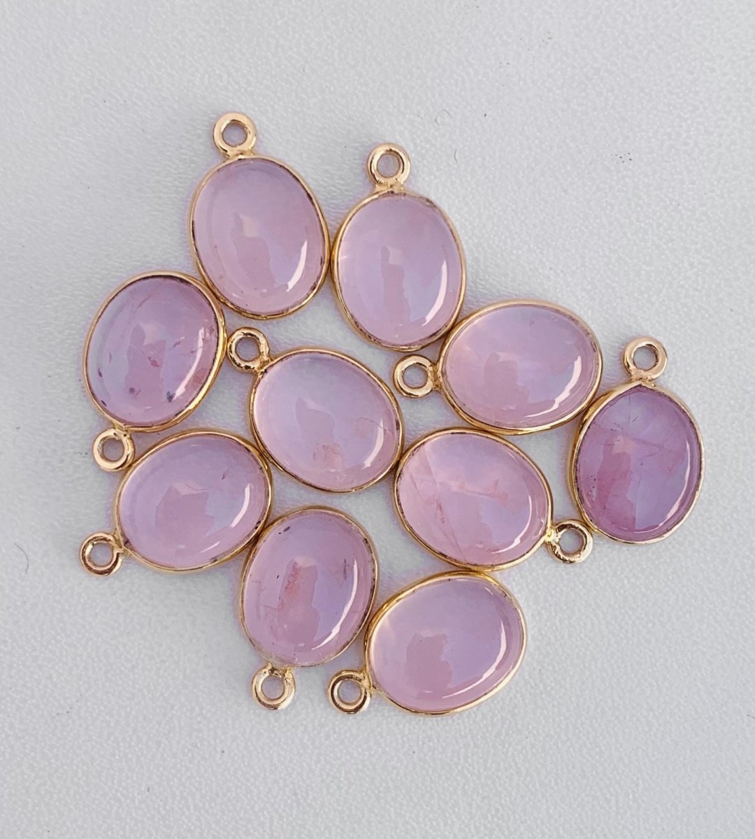 10x8 mm / 8x6mm Rose Quart Silver & Gold Bezel Connectors ~ Oval Birthstone Charms ~ Link Components for Earrings, Bracelets, Jewelry Making - BeadsBoatInc