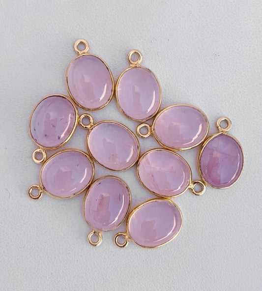 10x8 mm / 8x6mm Rose Quart Silver & Gold Bezel Connectors ~ Oval Birthstone Charms ~ Link Components for Earrings, Bracelets, Jewelry Making - BeadsBoatInc