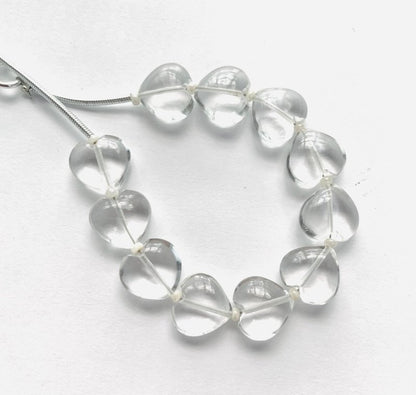 11 Pcs Natural Crystal Quartz Smooth Heart Shape Gemstone Briolette Beads | Beads For Jewelry | Wholesale Gemstone Beads, 10mm BBI340 - BeadsBoatInc