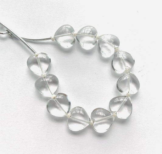 11 Pcs Natural Crystal Quartz Smooth Heart Shape Gemstone Briolette Beads | Beads For Jewelry | Wholesale Gemstone Beads, 10mm BBI340 - BeadsBoatInc