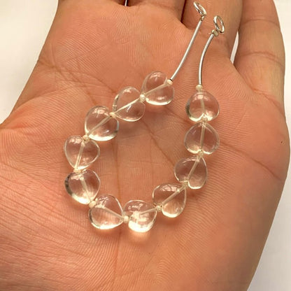 11 Pcs Natural Crystal Quartz Smooth Heart Shape Gemstone Briolette Beads | Beads For Jewelry | Wholesale Gemstone Beads, 10mm BBI340 - BeadsBoatInc