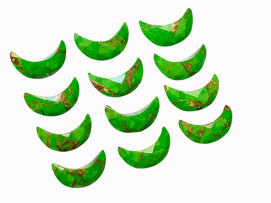 2 Pieces Green Copper Turquoise Faceted Crescent moon shape gemstone, carving gemstone, hand carved Moon shape gemstone, Size 7x16mm