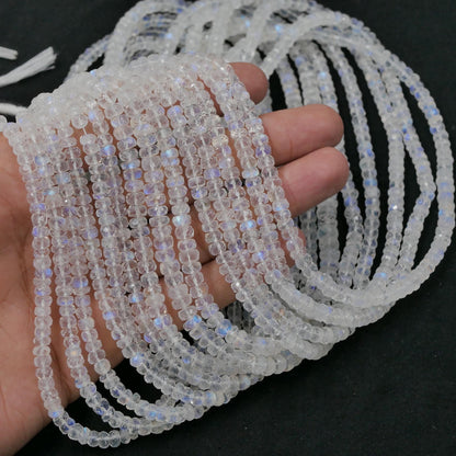 AAA Quality Natural White Rainbow Blue Flashy Roundel Beads White rainbow Faceted Rondelle Shape Beads Briolette Jewelry Making Beads 16inch