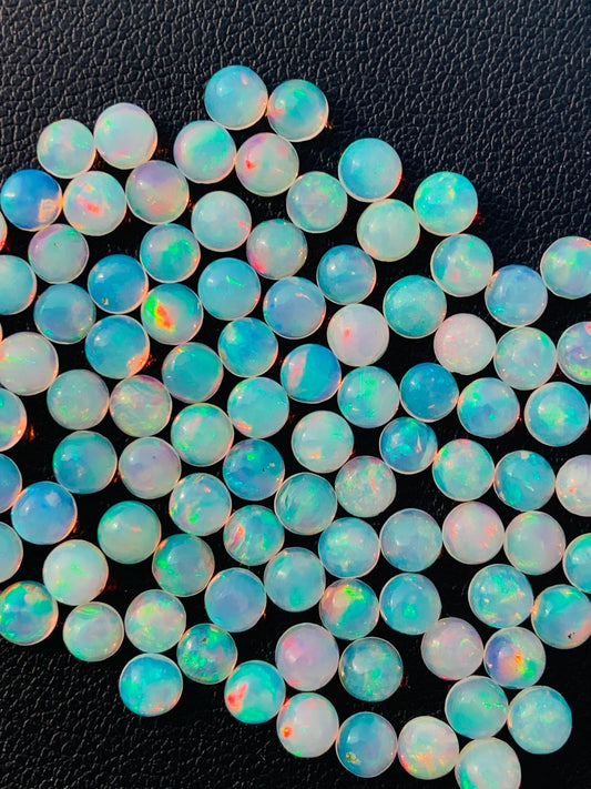 Natural Ethiopian Opal Smooth Round Gemstone Cabochon, CALIBRATED Loose Stone Cab, Round Jewelry Making Cabs Semi Precious Cabochon for ring