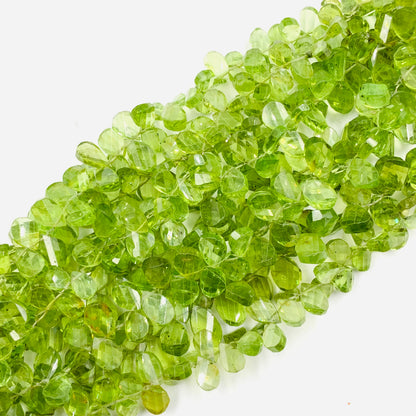 Natural Peridot Faceted Flat Pear Drop Gemstone Beads, AAA Quality Gemstone For Jewelry Making, Size 6x8mm To 7x10mm, SKU-  BBI799