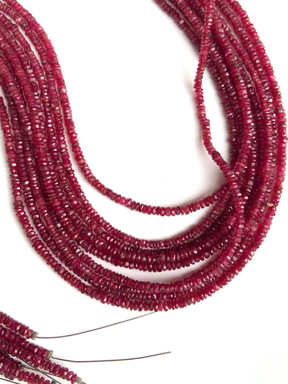 Natural Ruby Faceted Rondelle Briolette Beads – AAA Quality, 17” Strand