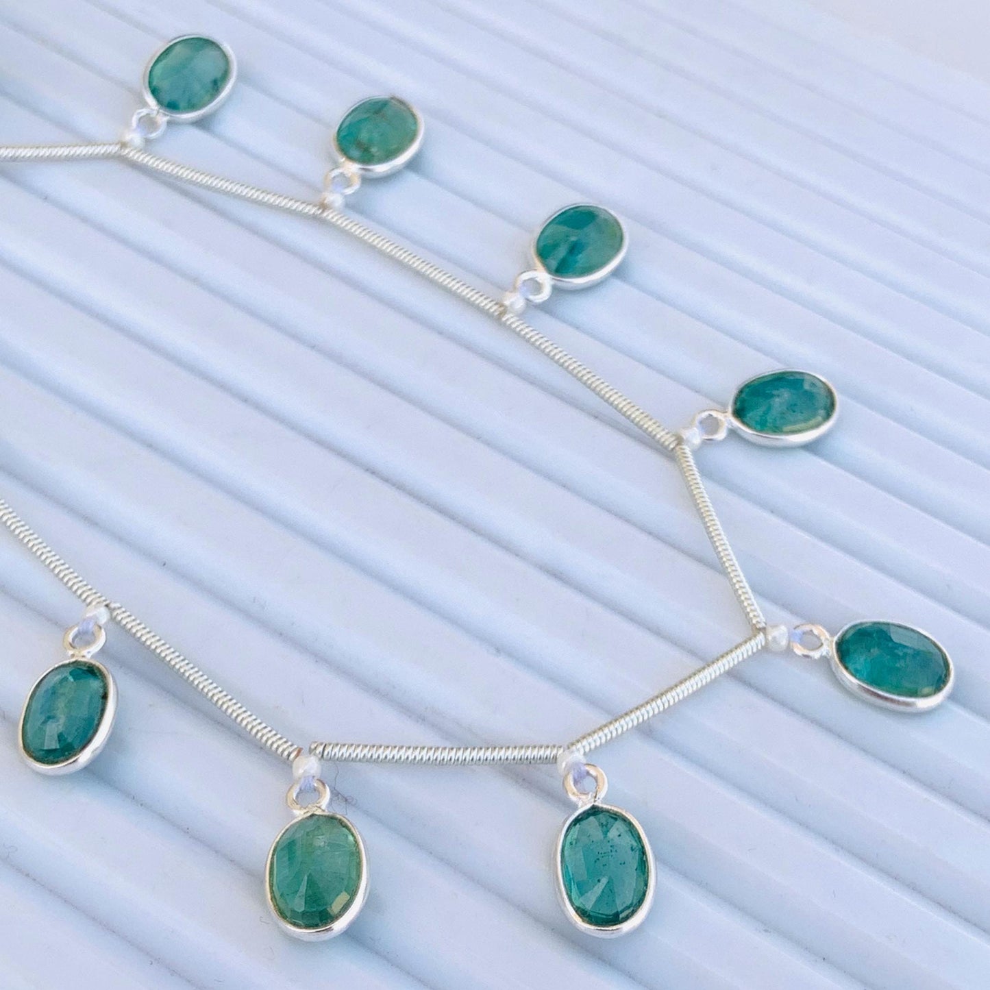 Natural Green Kyanite Oval Bezel Connector | Faceted Cutstone | 10 Pcs