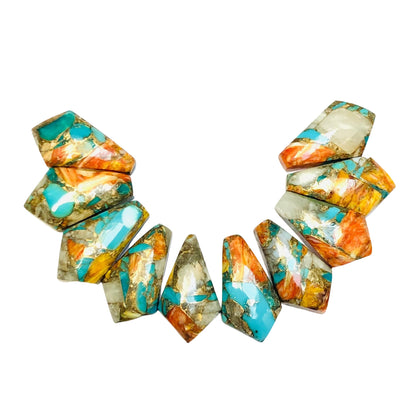 1 Pair Spiny Oyster Copper Turquoise Smooth Kite Shape Gemstone, Size 10X18mm, Matching Pair Briolette, Earring Making , SKU - BBI975
