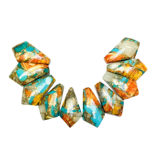 1 Pair Spiny Oyster Copper Turquoise Smooth Kite Shape Gemstone, Size 10X18mm, Matching Pair Briolette, Earring Making , SKU - BBI975