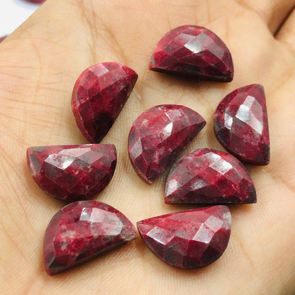 2 Pieces Natural Thulite Faceted Semi Circle Shape Gemstone, Size 10x16mm, Hand Carved Briolette Loose gemstone, D shape gemstone .