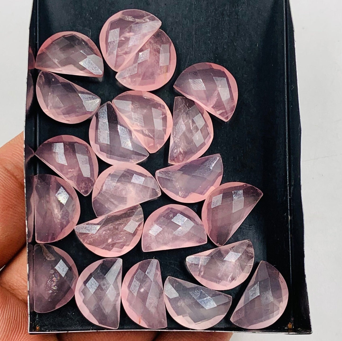 2 Pieces Natural Rose Quartz Faceted Half Moon D - Shape Gemstone, Earring Components, Size 10x16mm , Loose Gemstone For Jewelry, SKU-BBI217