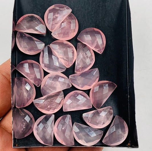 2 Pieces Natural Rose Quartz Faceted Half Moon D - Shape Gemstone, Earring Components, Size 10x16mm , Loose Gemstone For Jewelry, SKU-BBI217