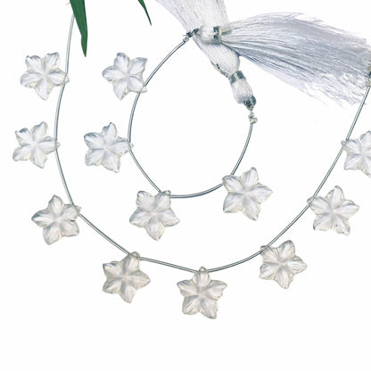 Natural Crystal Quartz Carved Flower Shape Briolette Side Drill Beads Flower Shape Gemstone beads size 15x15x3mm