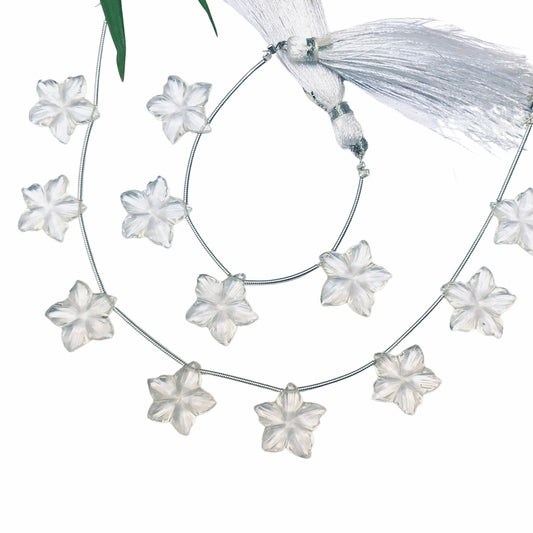 Natural Crystal Quartz Carved Flower Shape Briolette Side Drill Beads Flower Shape Gemstone beads size 15x15x3mm