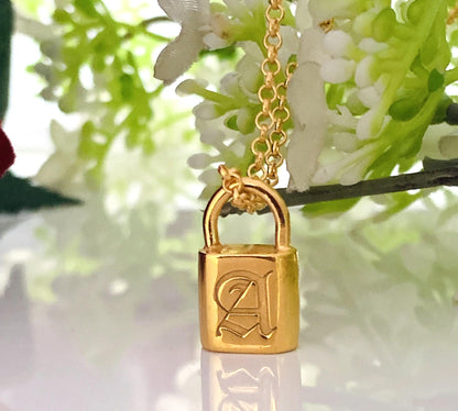 Personalized Love Lock Necklace – Dainty Initial Silver or Gold Gift for Her