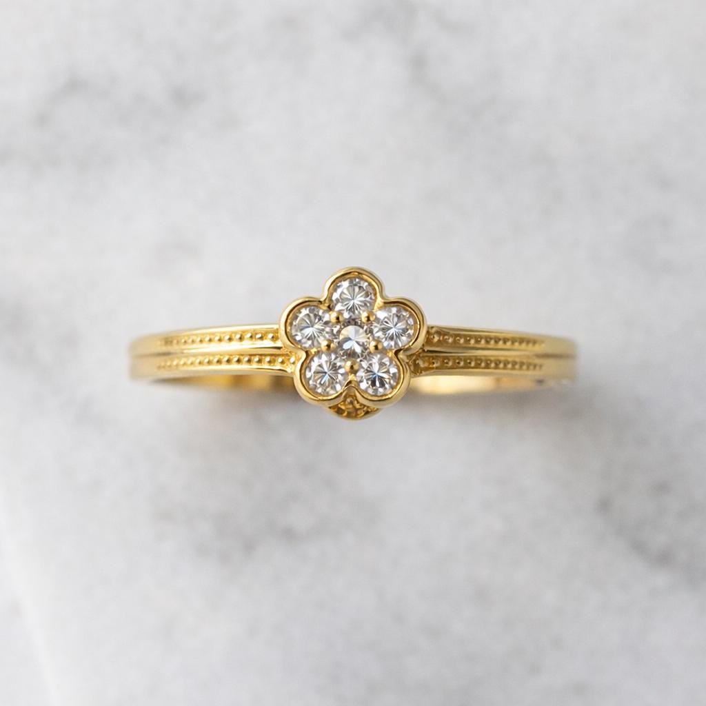Dainty CZ Flower Ring | Gold Plated Sterling Silver, Minimalist Gift
