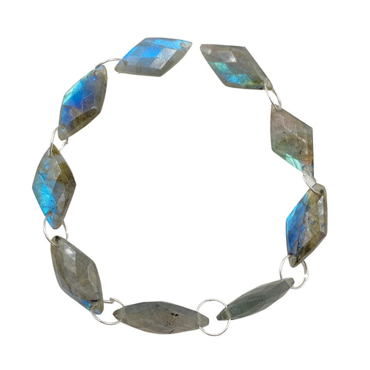 Natural Labradorite Kite Beads - Blue Flash Faceted Gemstone Briolette 9 Pcs