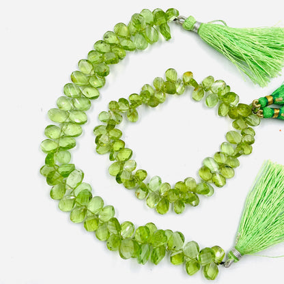 Natural Peridot Faceted Flat Pear Drop Gemstone Beads, AAA Quality Gemstone For Jewelry Making, Size 6x8mm To 7x10mm, SKU-  BBI799