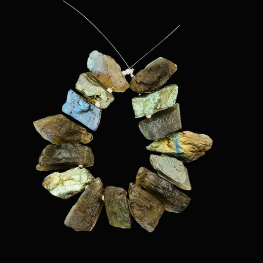 15 Pcs Natural Multi Fire Labradorite Beads – Raw Blue Flash Gemstone Specimen