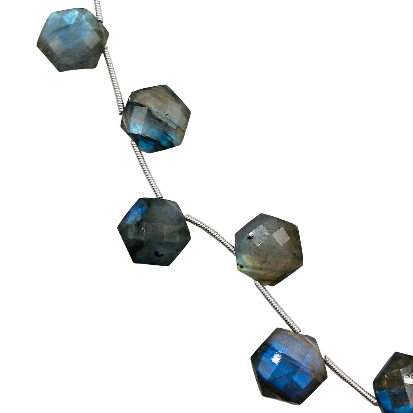 Natural Labradorite Hexagon Beads Side Drill  - 12 mm AAA Gemstone Beads