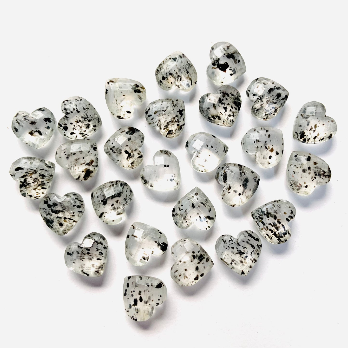 Natural Black Dot Quartz  Faceted Carved Heart Shape Loose Gemstone Beads, Carved Heart Shape Gemstone Briolette, Gemstone Beads BBI316