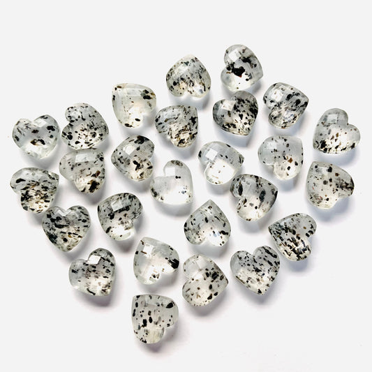 Natural Black Dot Quartz  Faceted Carved Heart Shape Loose Gemstone Beads, Carved Heart Shape Gemstone Briolette, Gemstone Beads BBI316