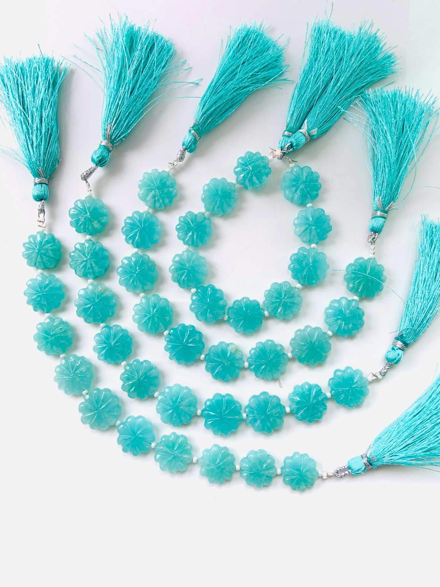 10 Pieces Natural Amazonite Carved Flower gemstone Fancy shape Slot Carved Briolette beads for jewelry making Size 14mm to 15mm gift for her