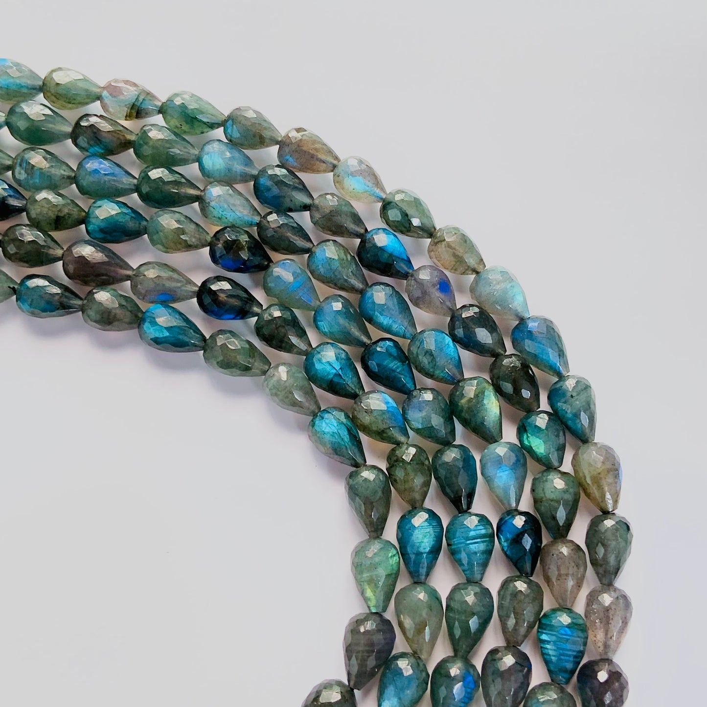 Natural Labradorite Cut Drop Beads - Blue Flash Faceted Gemstone Strand 16 "