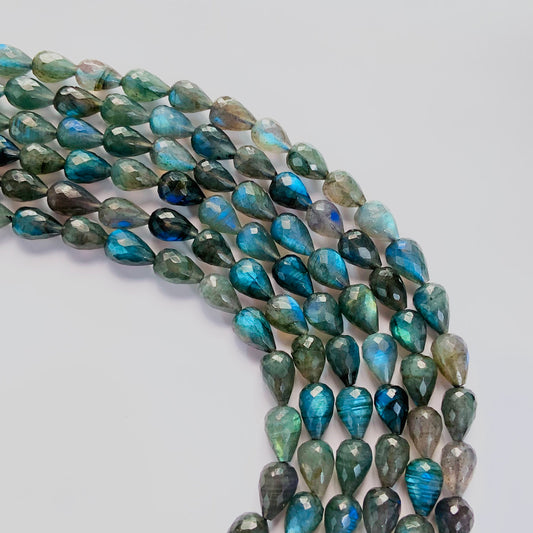 Natural Labradorite Cut Drop Beads - Blue Flash Faceted Gemstone Strand 16 "