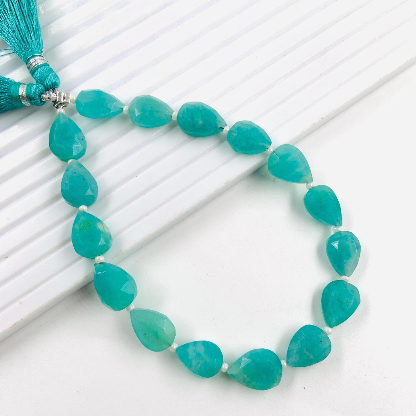 15 Pieces Natural Amazonite faceted Pear Drop Center Drill Briolette Gemstone, Amazonite Pear Drop beads for Jewelry, 8 Inch Size 9x12mm