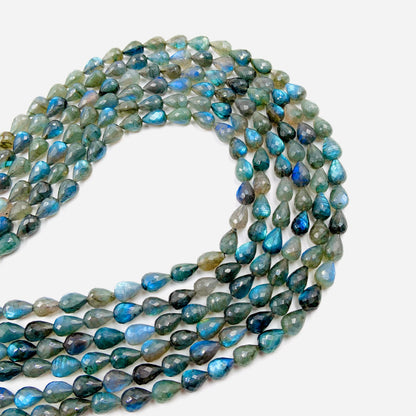 Natural Labradorite Cut Drop Beads - Blue Flash Faceted Gemstone Strand 16 "
