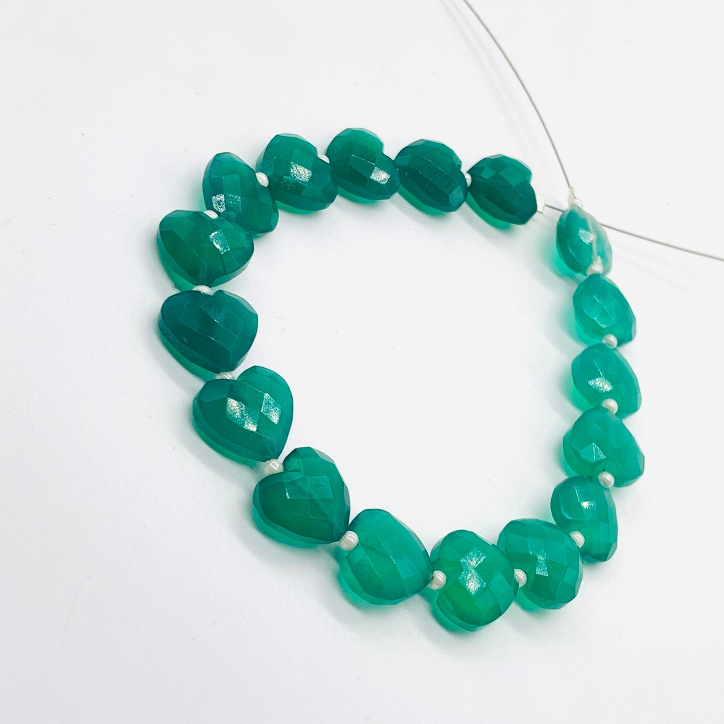 Natural Green Onyx 10mm Faceted Heart Carved Briolette Beads 17 Pcs