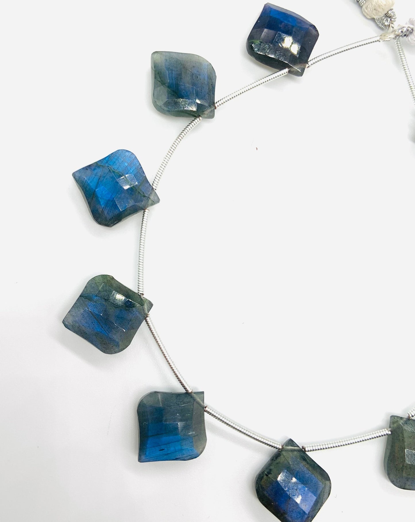 Natural Labradorite Beads 10 Pcs - Faceted Fancy Cut Gemstone, Side Drill